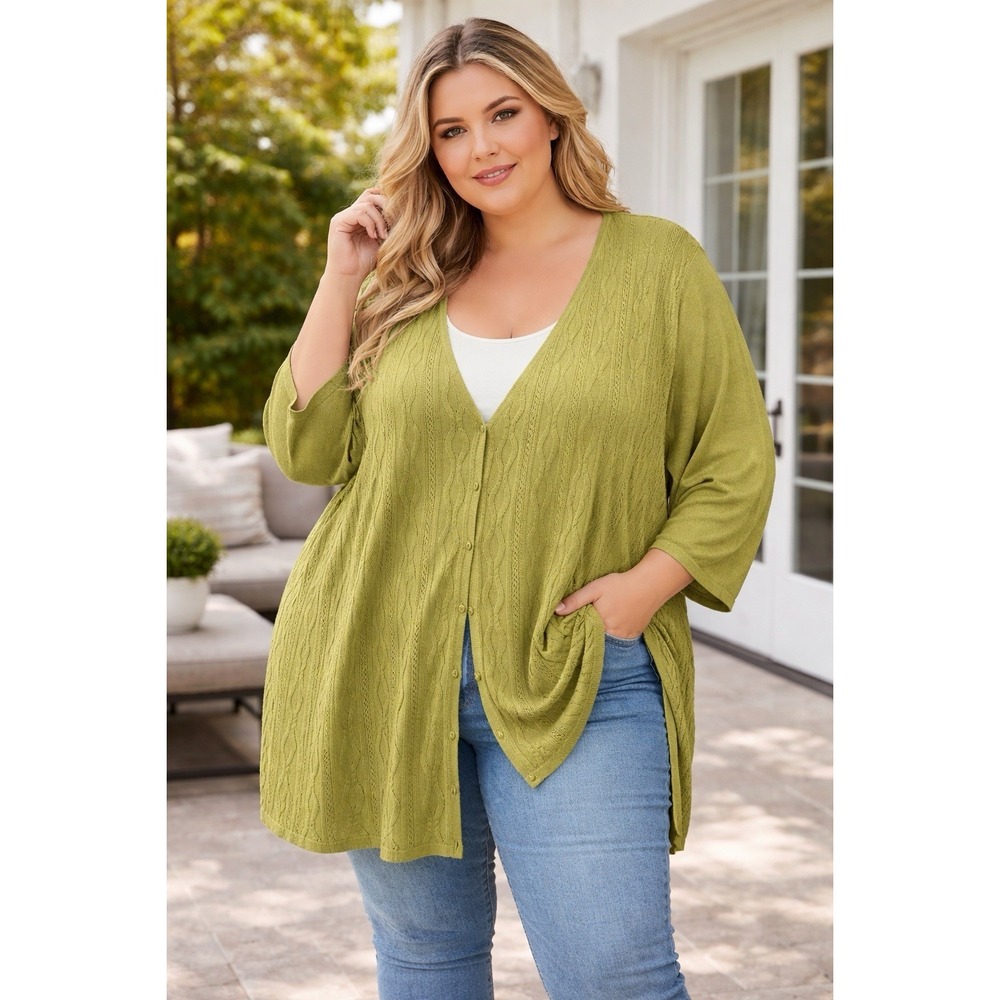 Catherine's Women 3XL Sweater Cardigan Green Button Knit Mature Relaxed Fit